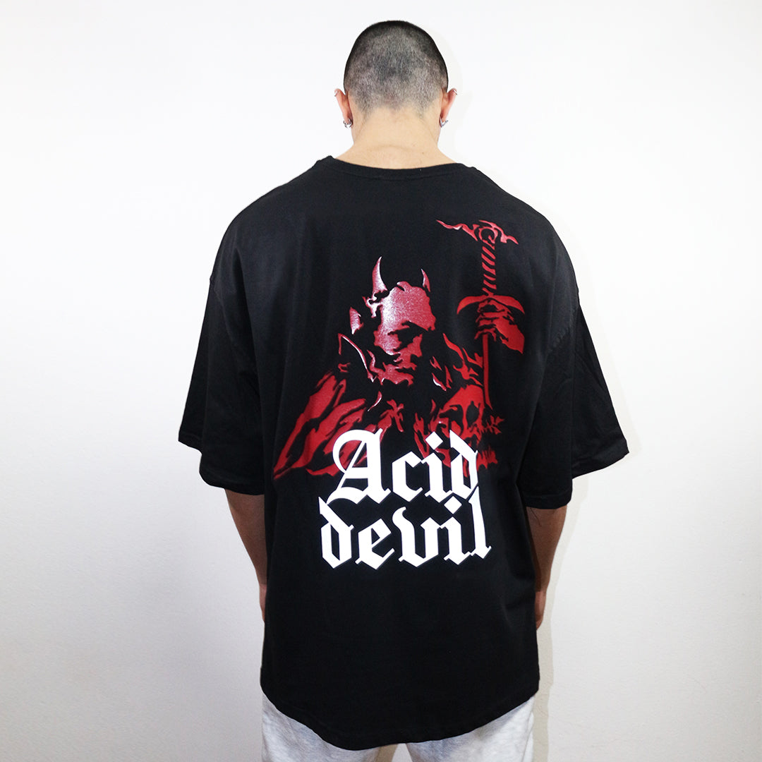 OVERSIZE BLACK T-SHIRT 'ACID DEVIL' REFLECTIVE