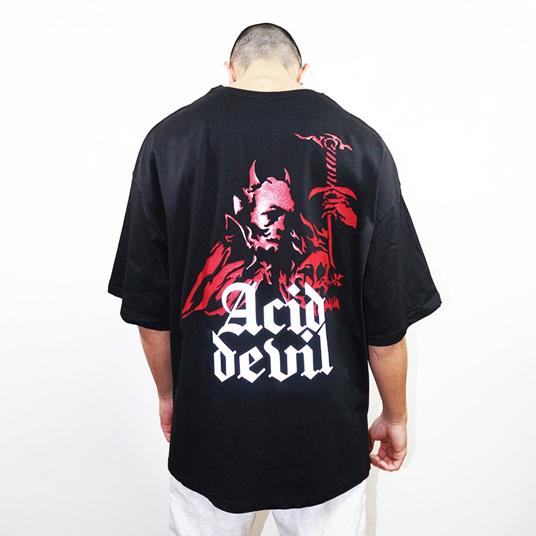 OVERSIZE BLACK T-SHIRT 'ACID DEVIL' REFLECTIVE