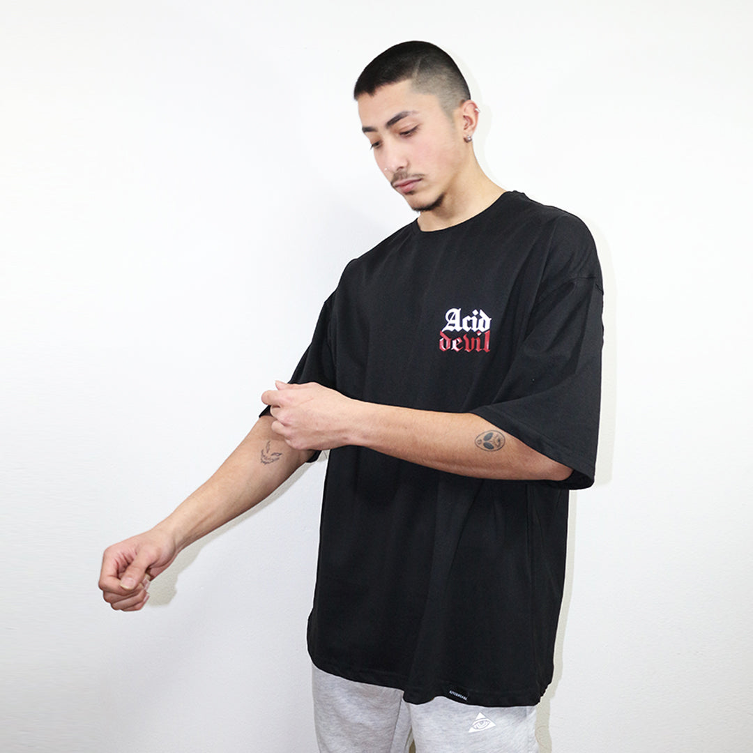 OVERSIZE BLACK T-SHIRT 'ACID DEVIL' REFLECTIVE