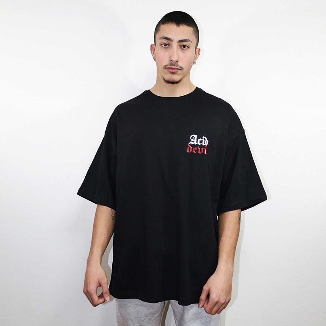 OVERSIZE BLACK T-SHIRT 'ACID DEVIL' REFLECTIVE