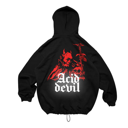 BLACK OVERSIZE HOODIE 'ACID DEVIL' REFLECTIVE