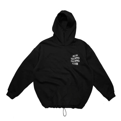 BLACK OVERSIZE HOODIE 'ACID TECHNO TECHNO CLUB' REFLECTIVE