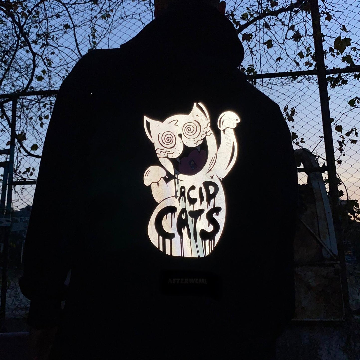 BLACK OVERSIZE HOODIE 'ACID CATS' REFLECTIVE