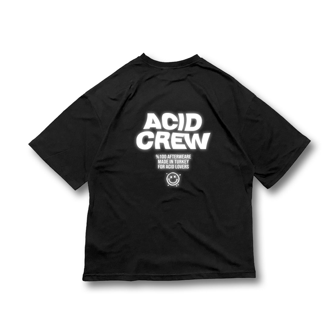 OVERSIZE BLACK T-SHIRT 'ACID CREW' REFLECTIVE