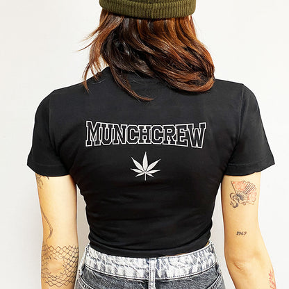 Siyah Crop Tişört - MUNCHCREW | Reflective Print Black Crop T-shirt