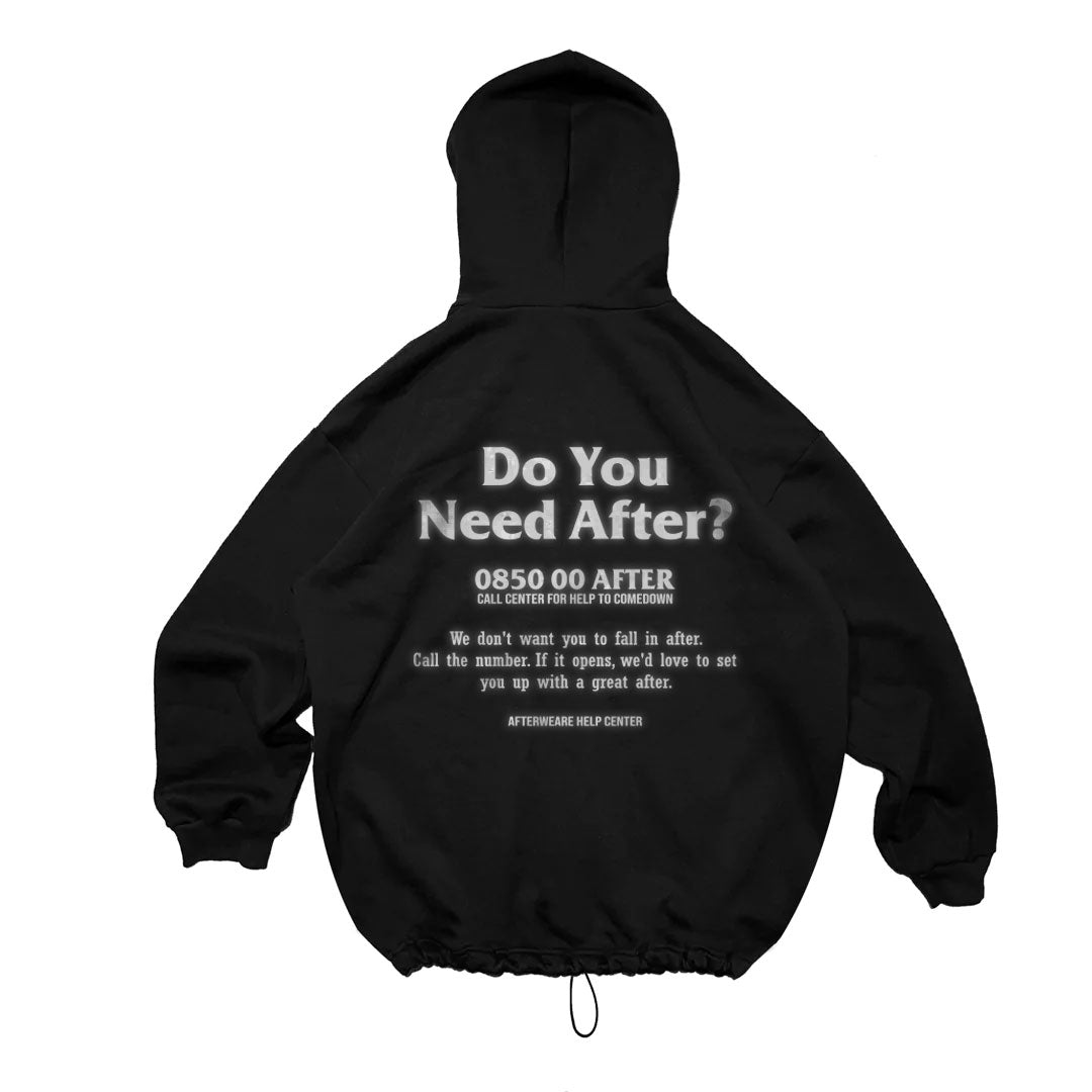 BLACK OVERSIZE HOODIE 'DO YOU NEED AFTER' REFLECTIVE