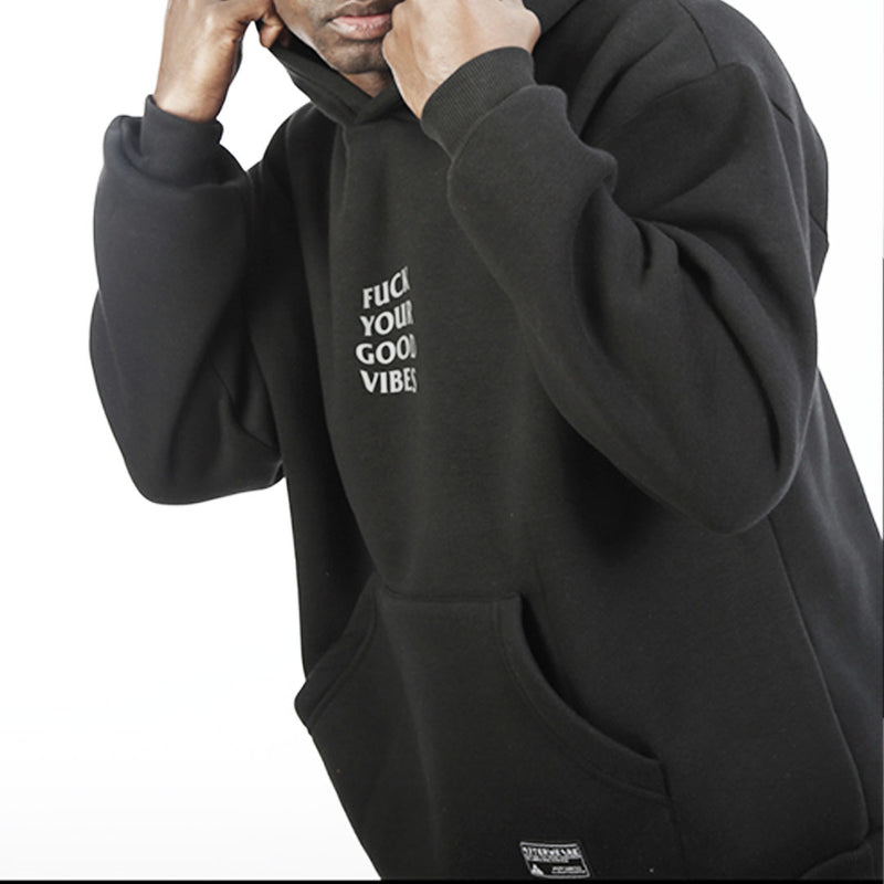 BLACK OVERSIZE HOODIE 'FUCK YOUR GOOD VIBES' REFLECTIVE