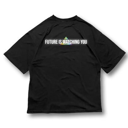 OVERSIZE BLACK T-SHIRT 'FUTURE IS WATCHING YOU'