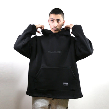 oversize siyah apusonlu hoodie, reflektör baskılı, techno parti sweatshirt