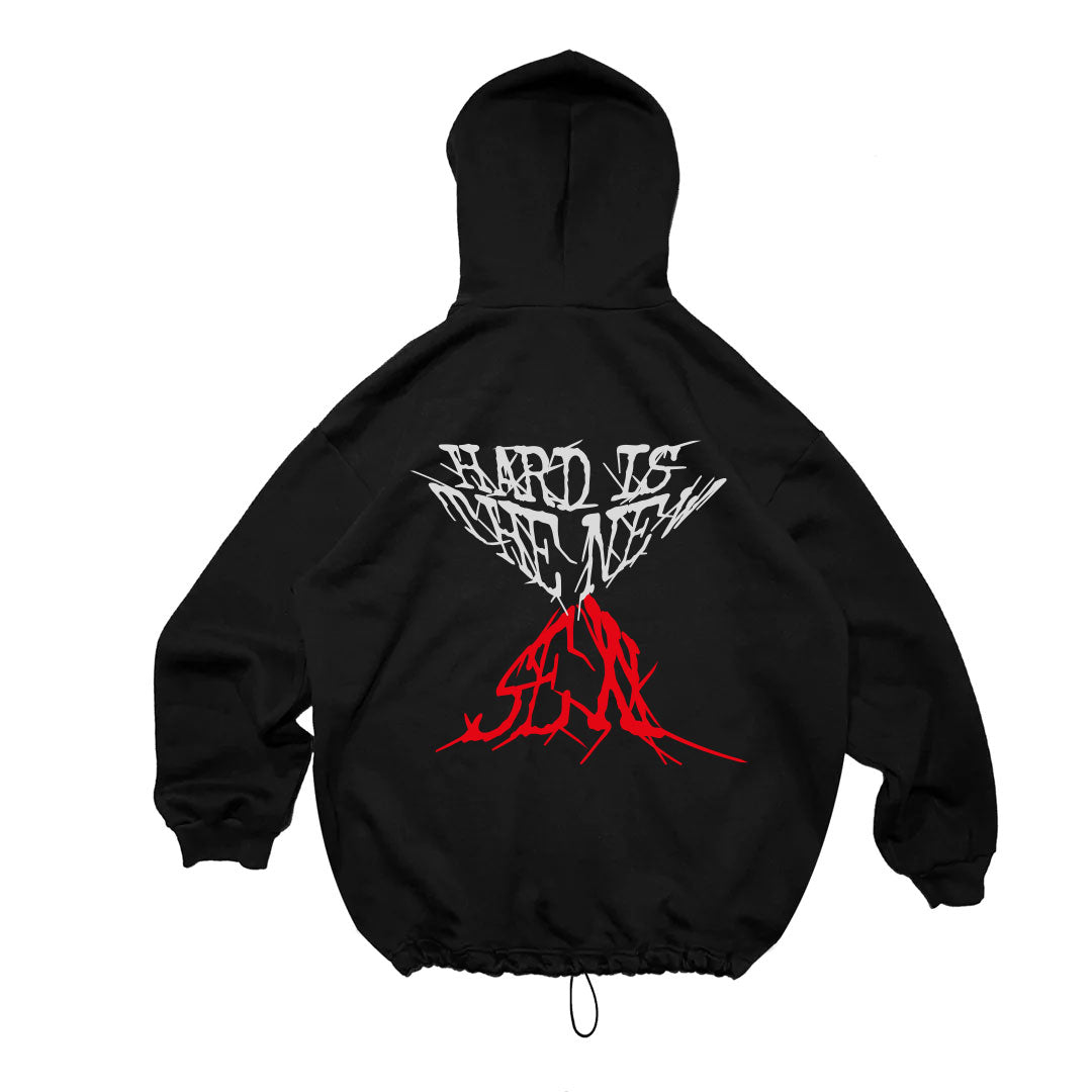 BLACK OVERSIZE HOODIE 'HARD IS THE NEW SEXY' -MERCURY SILVER-