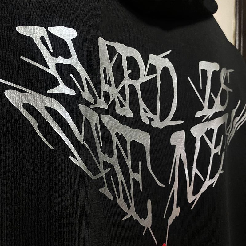 BLACK OVERSIZE HOODIE 'HARD IS THE NEW SEXY' -MERCURY SILVER-