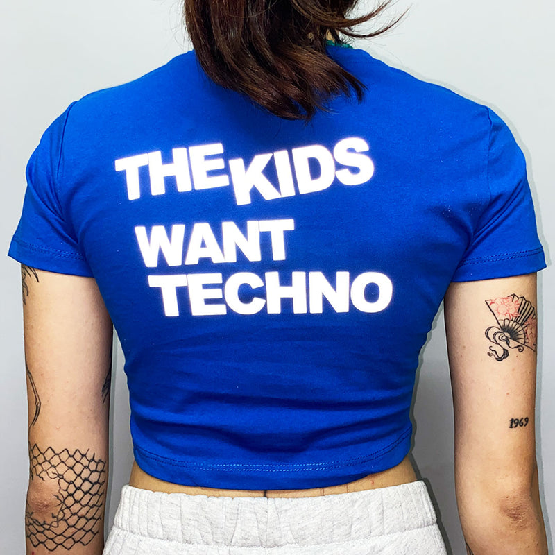 BLUE CROP T-SHIRT 'THE KIDS WANT TECHNO'