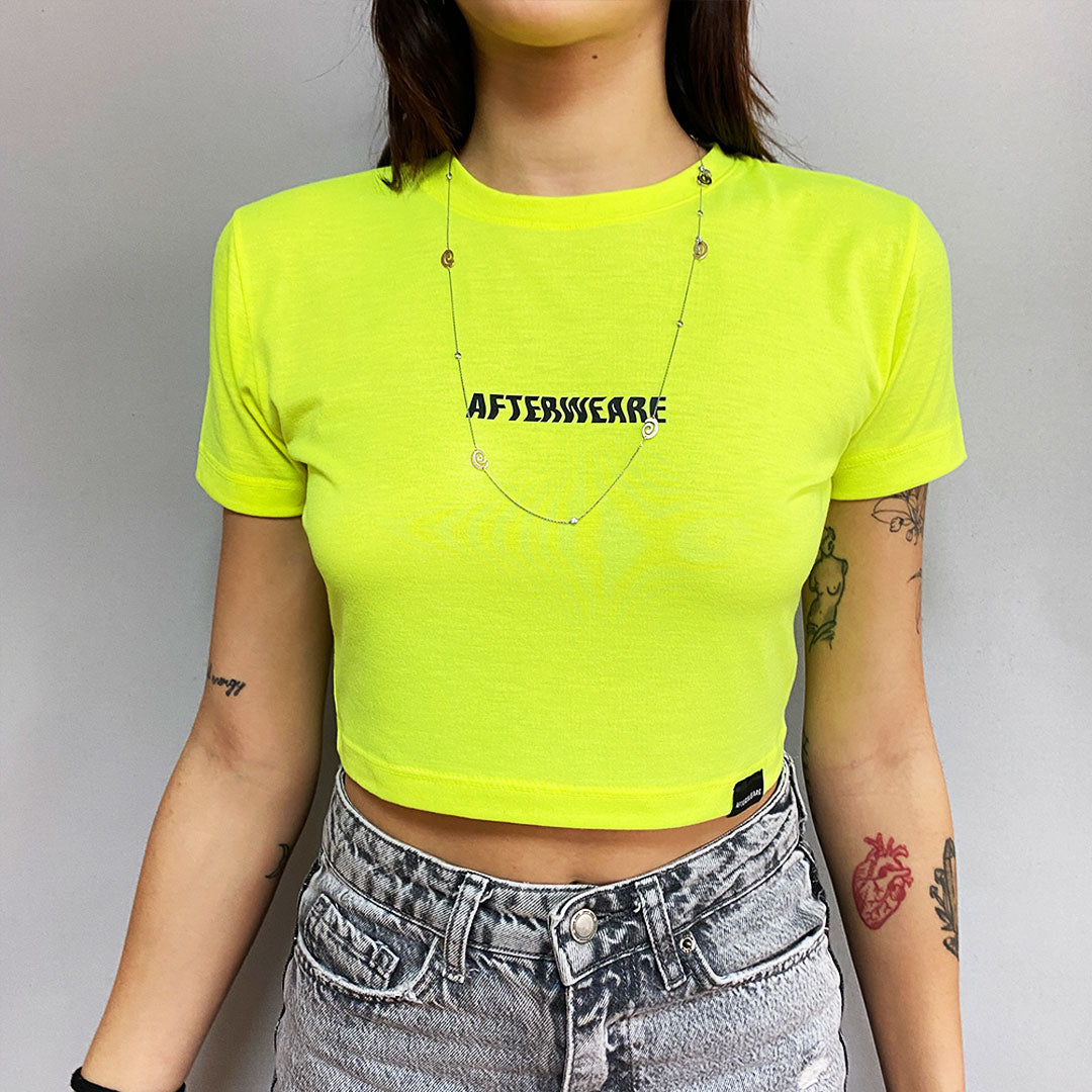 Reflektör baskılı Neon Sarı crop tişört -  reflective print Neon Yellow crop top