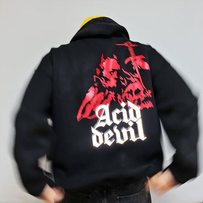 BLACK OVERSIZE HOODIE 'ACID DEVIL' REFLECTIVE