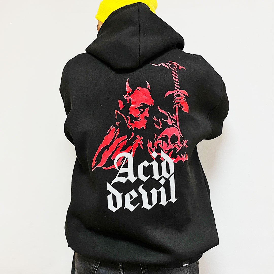 BLACK OVERSIZE HOODIE 'ACID DEVIL' REFLECTIVE