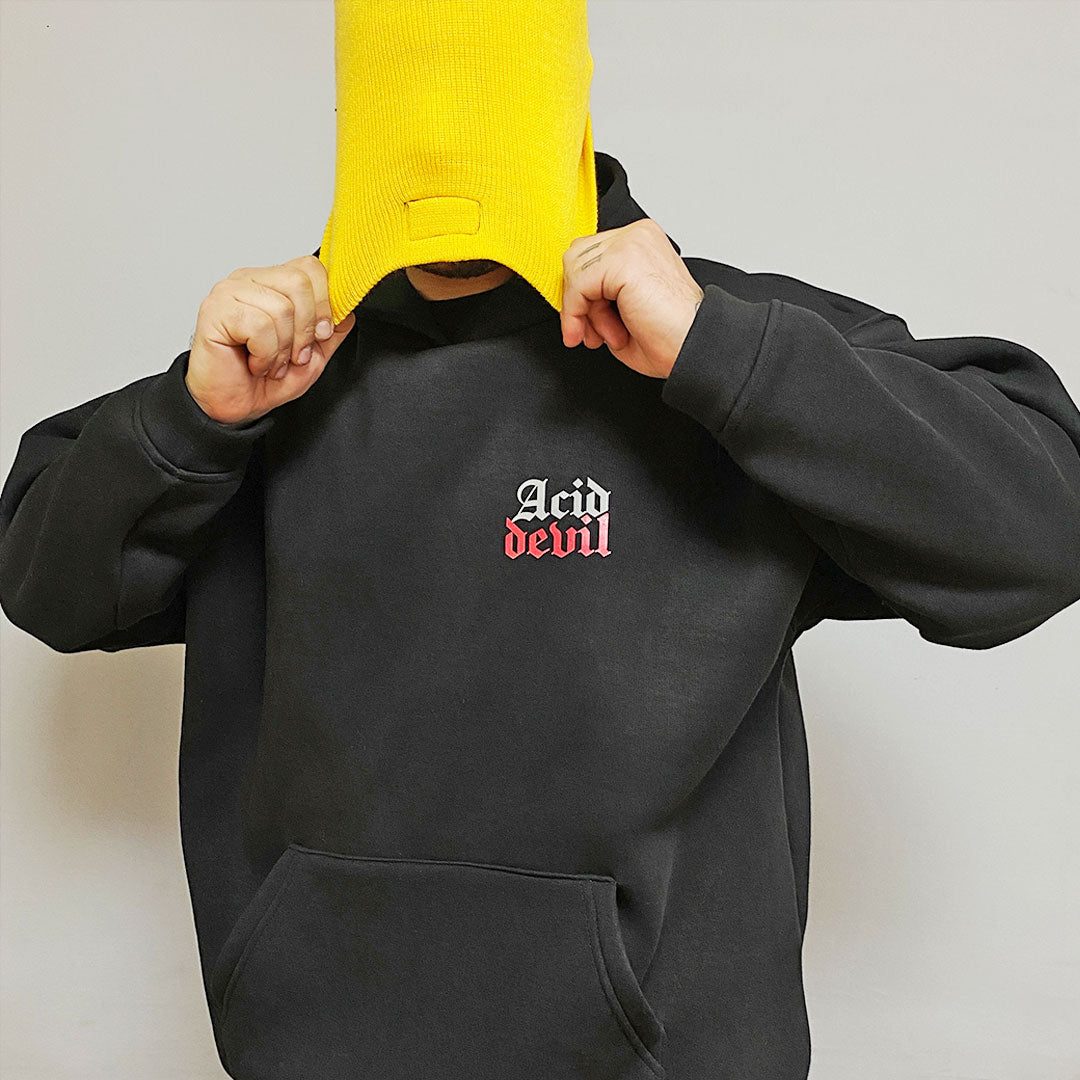 BLACK OVERSIZE HOODIE 'ACID DEVIL' REFLECTIVE