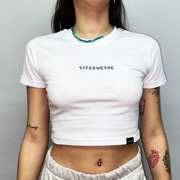 WEISSES CROP-T-SHIRT „TECHNO IS BACK“