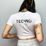 WEISSES CROP-T-SHIRT „TECHNO IS BACK“