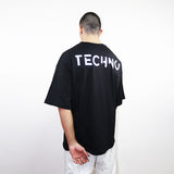 Reflektör techno baskılı siyah oversize tişört