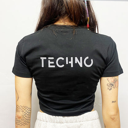 Siyah Crop Tişört - TECHNO IS BACK | Reflective Black Crop T-shirt