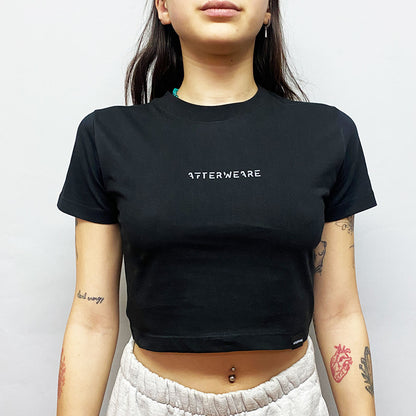 Siyah Crop Tişört - TECHNO IS BACK | Reflective Black Crop T-shirt