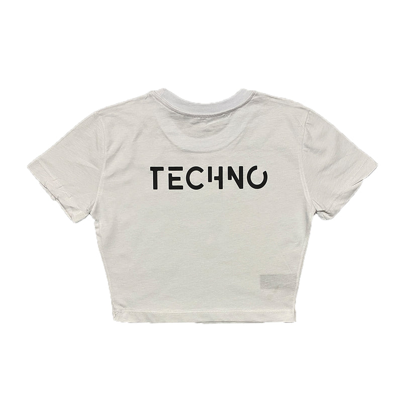 WHITE CROP T-SHIRT 'TECHNO IS BACK'