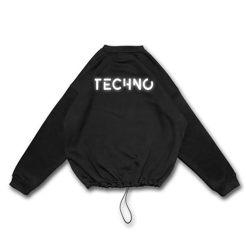 RELAXED FIT BLACK SWEATSHIRT 'TECHNO IS BACK' REFLECTIVE