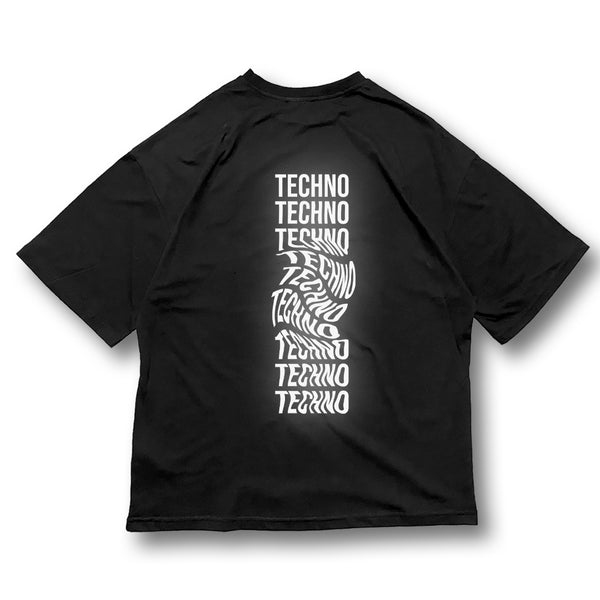 OVERSIZE BLACK T-SHIRT 'TECHNO REVOLUTION' REFLECTIVE