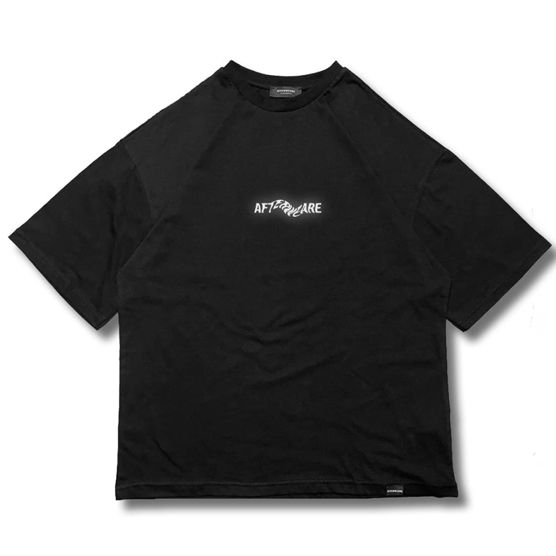 siyah oversize tişört reflektör techno baskılı akışkan techno yazılı tişört