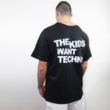 SCHWARZES T-Shirt „THE KIDS WANT TECHNO“ REFLEKTIEREND MIT REGULAR PASSFORM