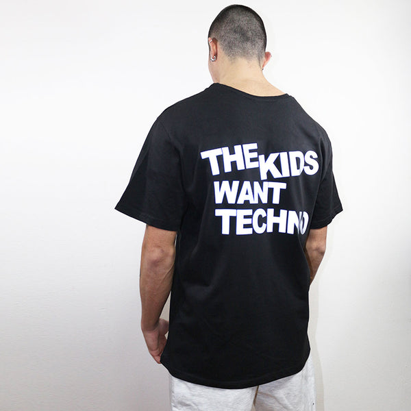 REGULAR FIT BLACK T-SHIRT 'THE KIDS WANT TECHNO' REFLECTIVE