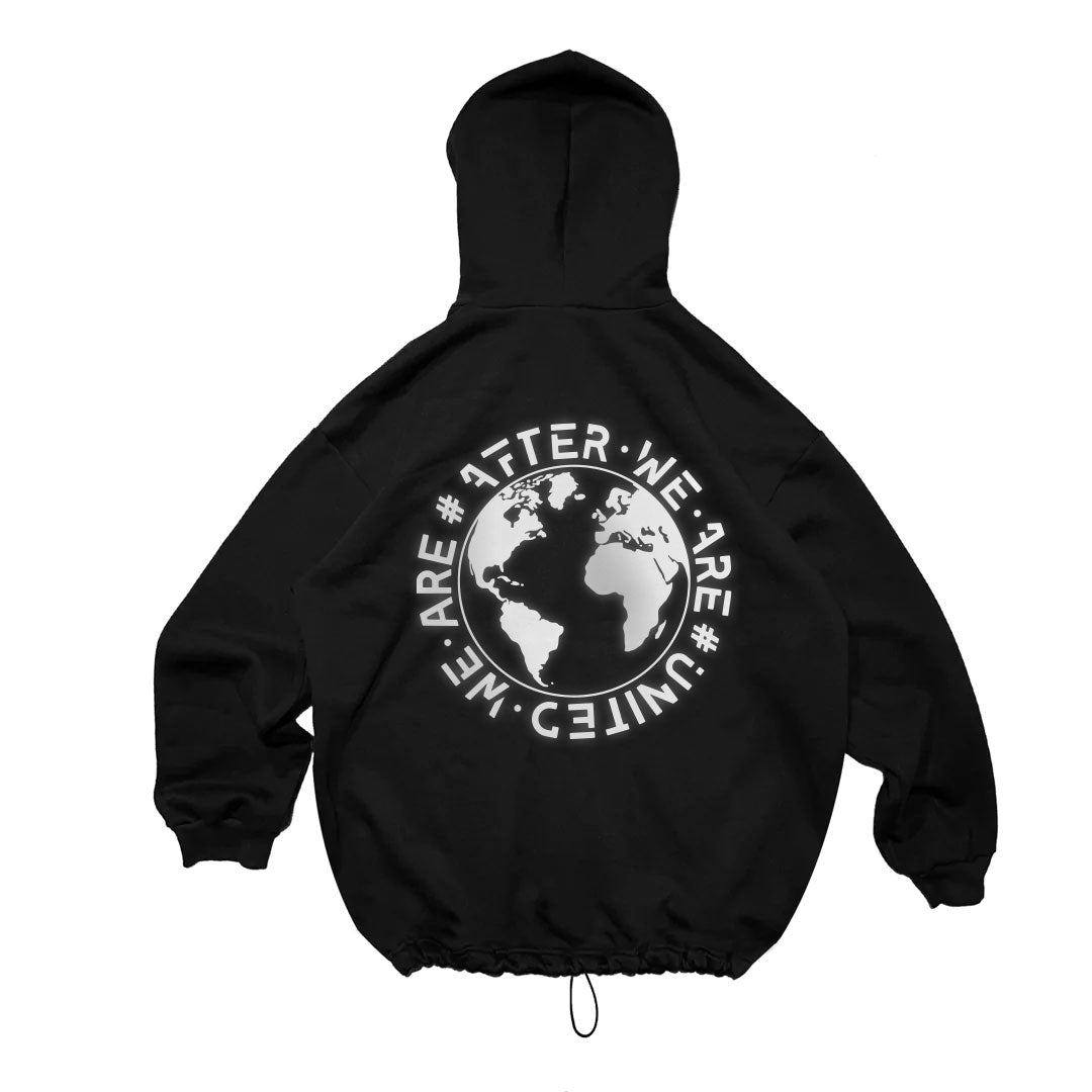 BLACK OVERSIZE HOODIE 'UNITED WE ARE' -MERCURY SILVER-